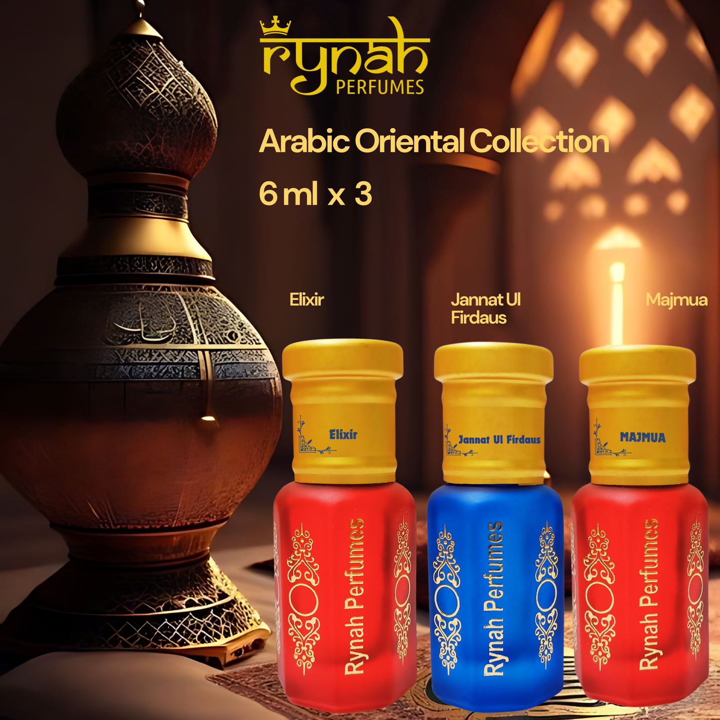 Fragrance Oil - Attar - Green Oriental Arabic Collection - Set of 3 x 6 ml .