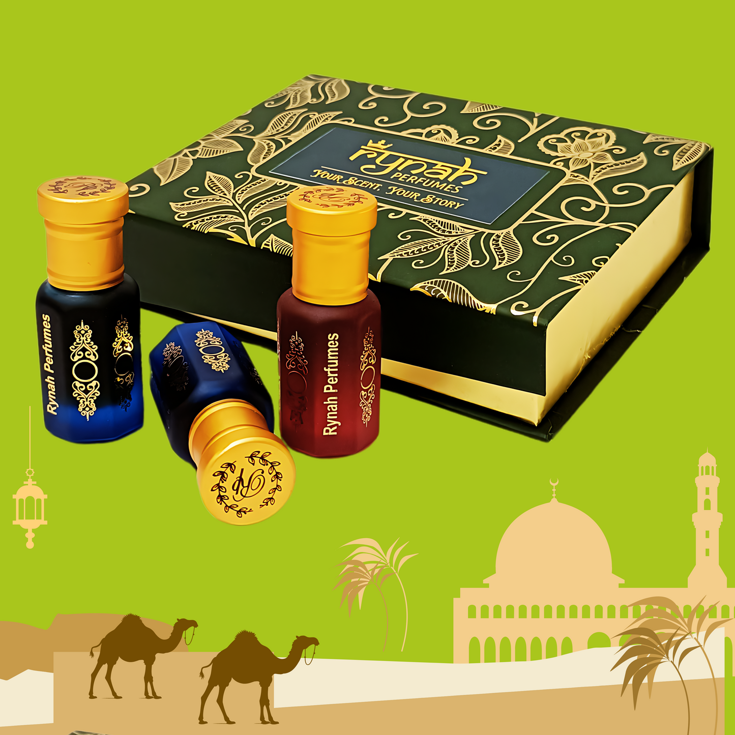 Fragrance Oil - Attar - Green Oriental Arabic Collection - Set of 3 x 6 ml .