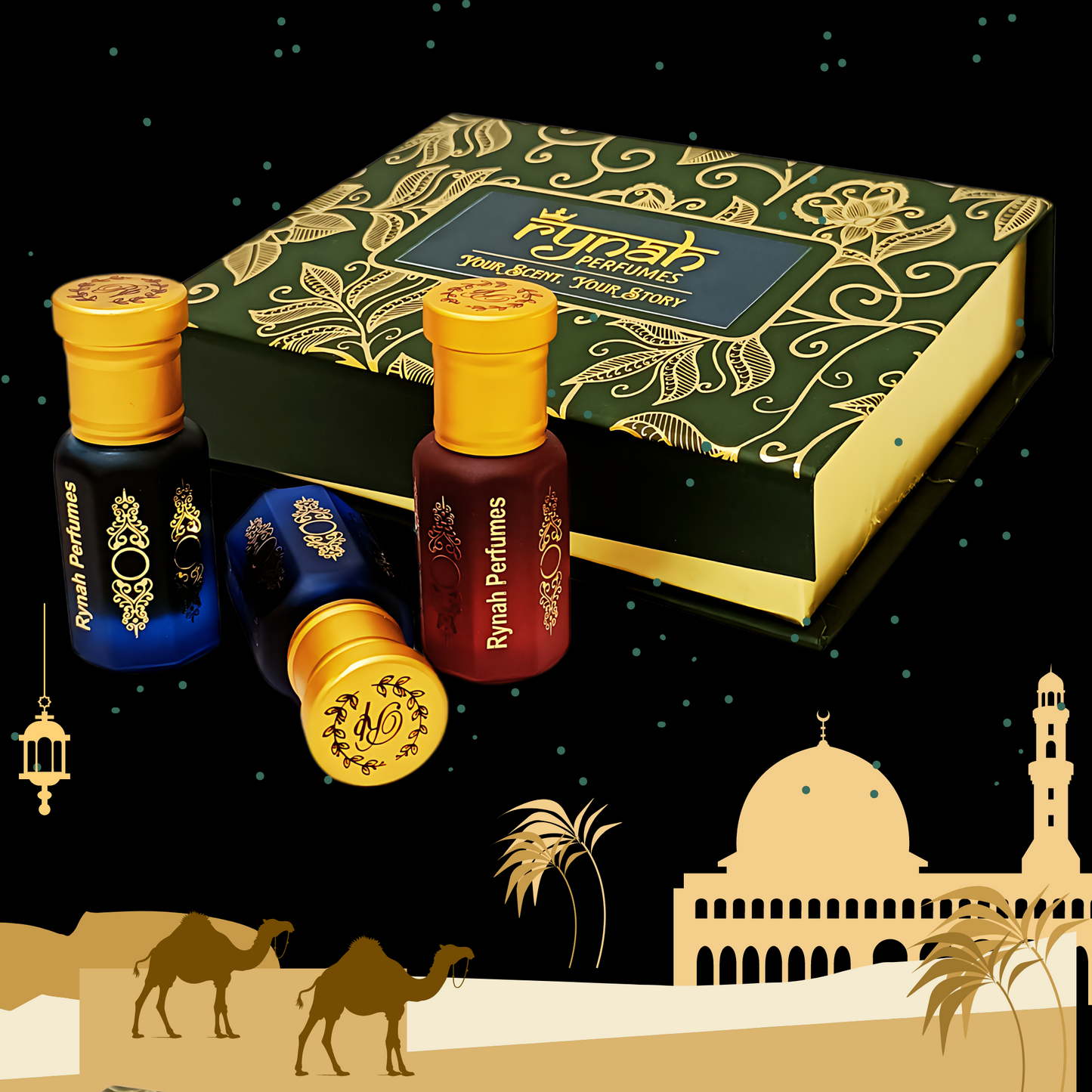 Fragrance Oil - Attar - Green Oriental Arabic Collection - Set of 3 x 6 ml .