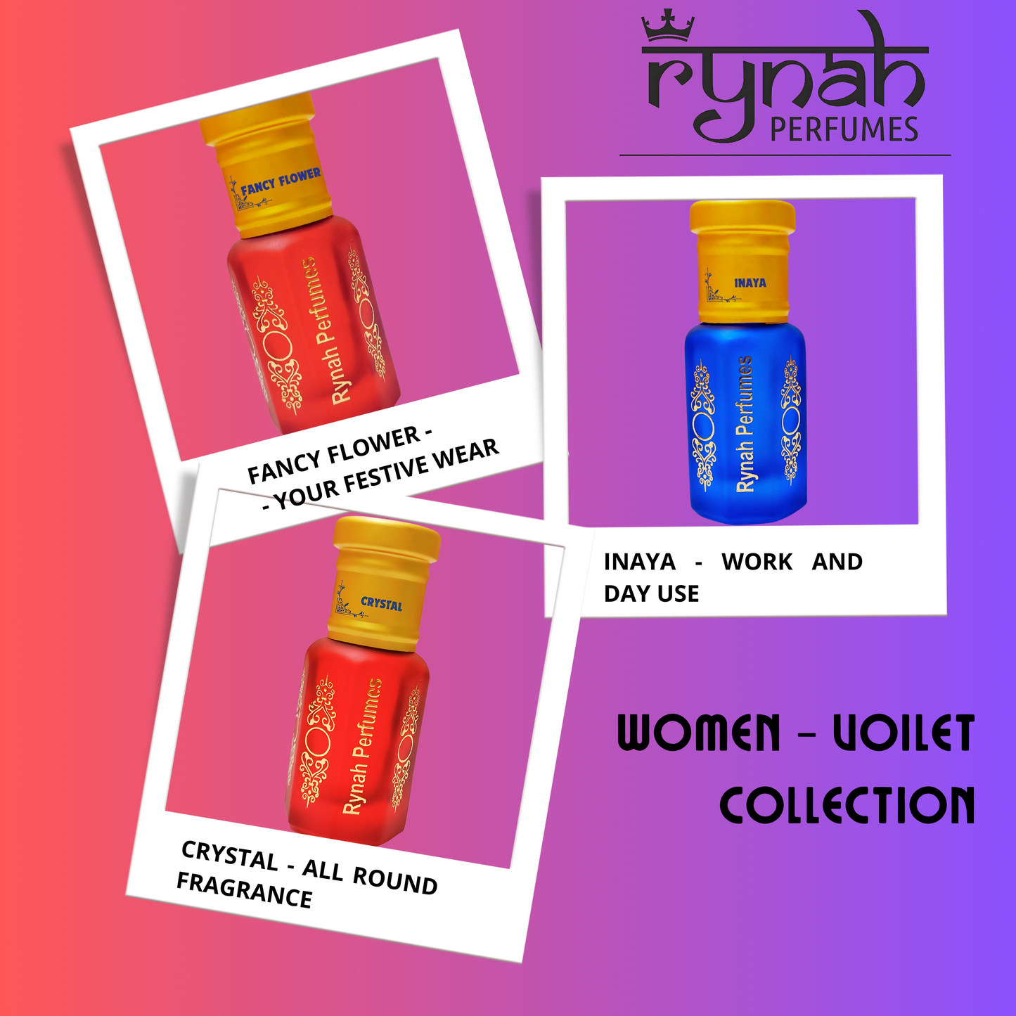 Fragrance Oil : Attar - Violet Collection For Women / Unisex- Set of 3 x 6 ml